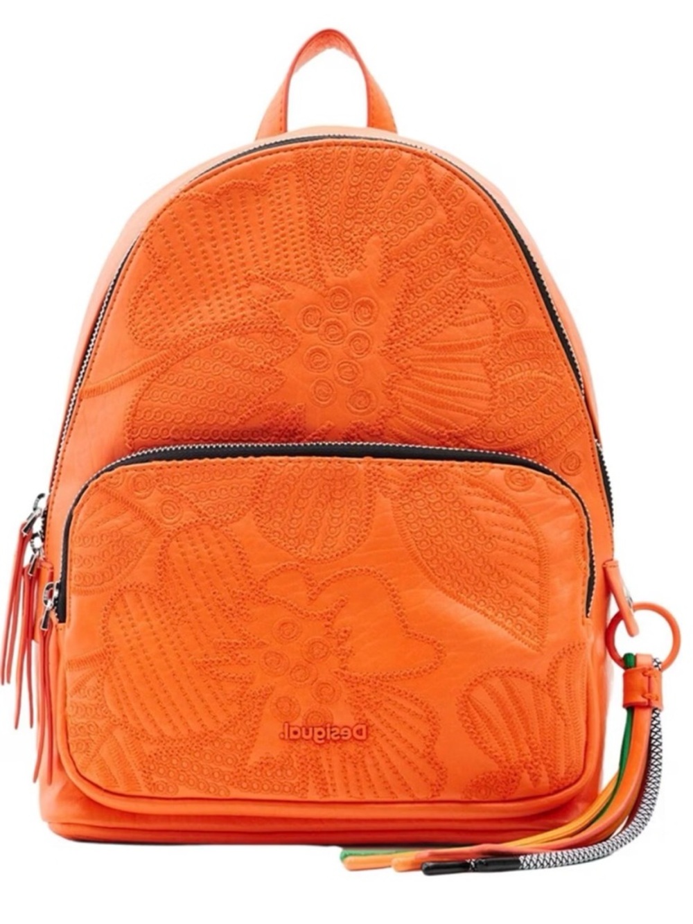 Desigual Alpha Mombasa Bright Orange Floral Embossed Mini Backpack